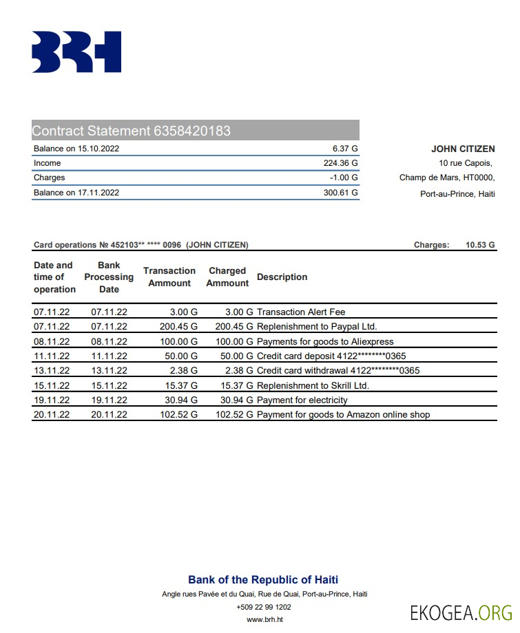 Relevé bancaire Haïti BRH xls